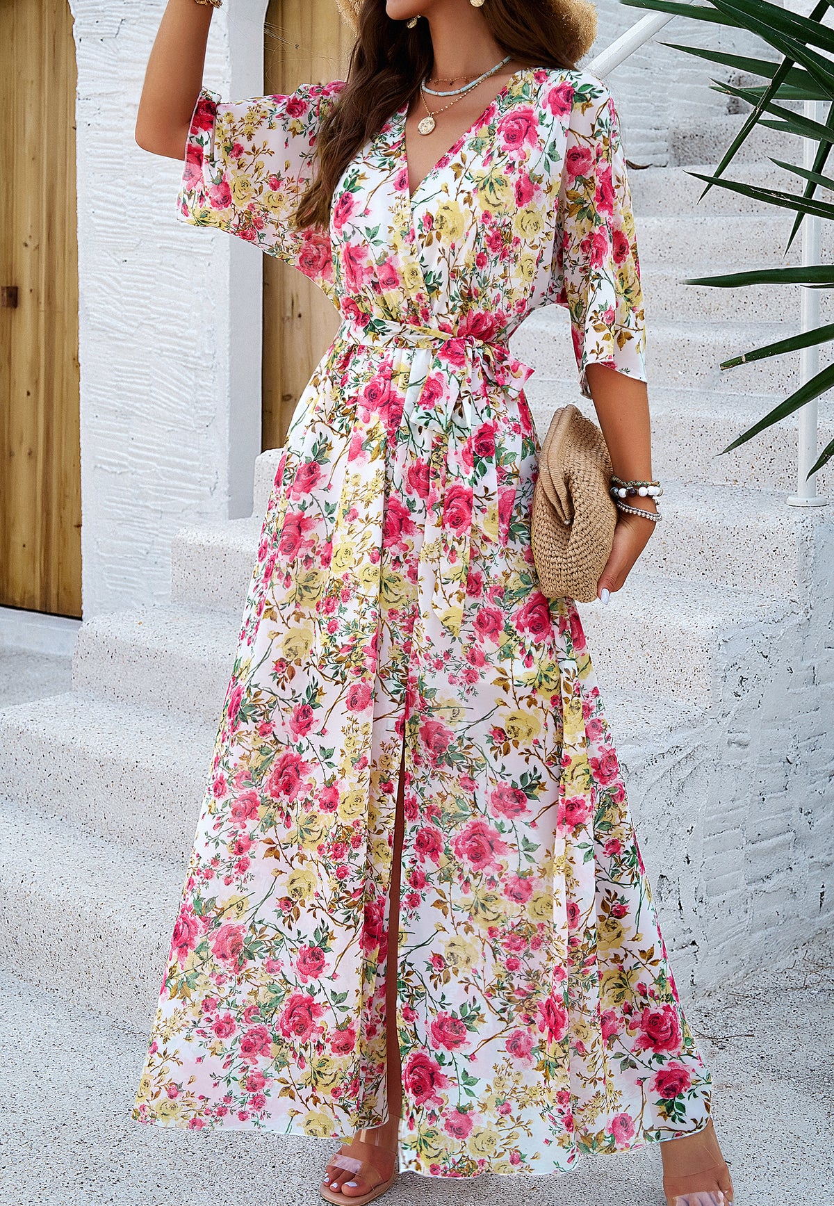 womens maxi dress It's All Her Own Brown Multi Floral Print Cotton Maxi Dress