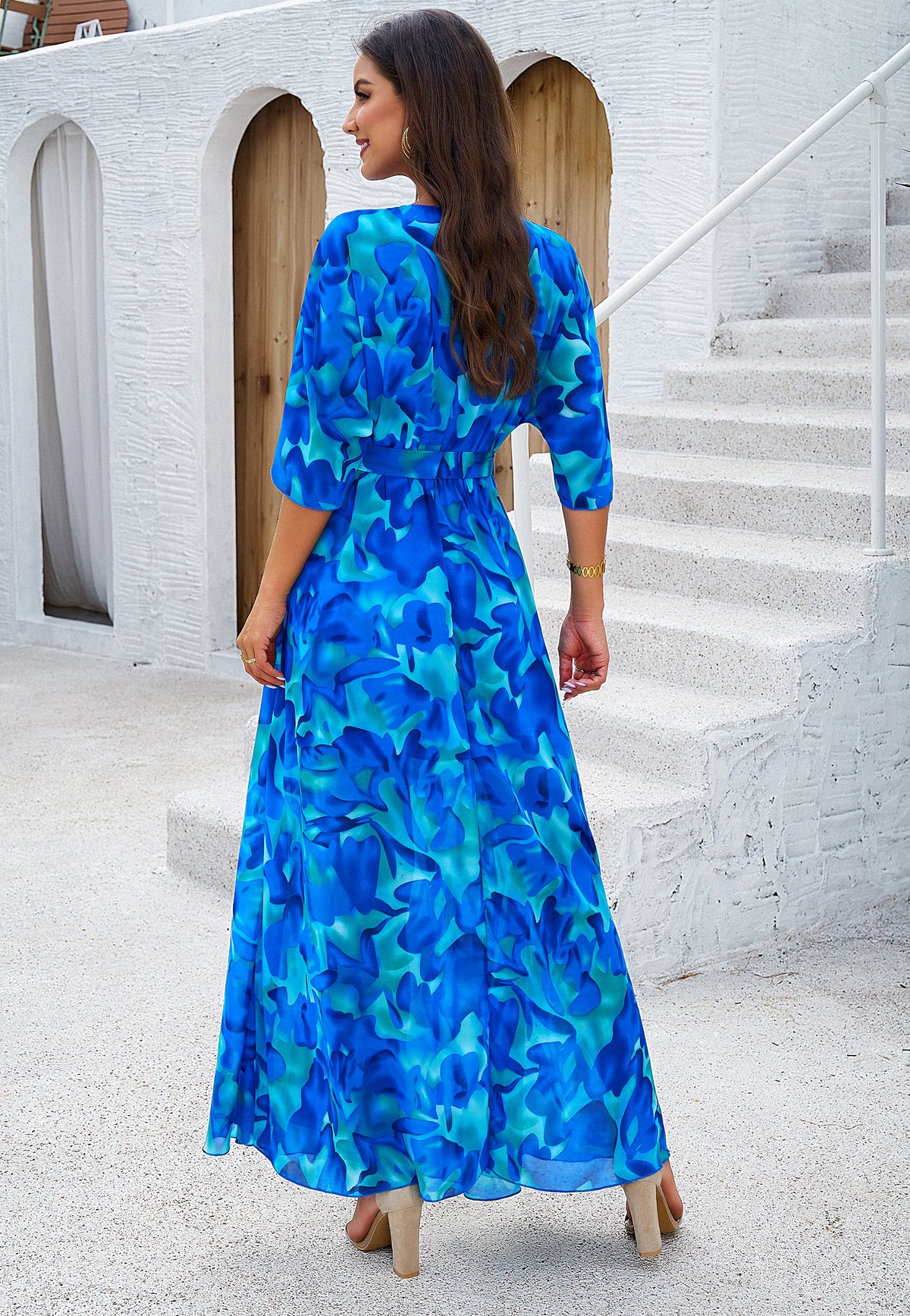 Floral V-Neck Maxi Dress with Waist Tie – Vikokos Floral V-Neck Maxi Dress with Waist Tie – Vikokos