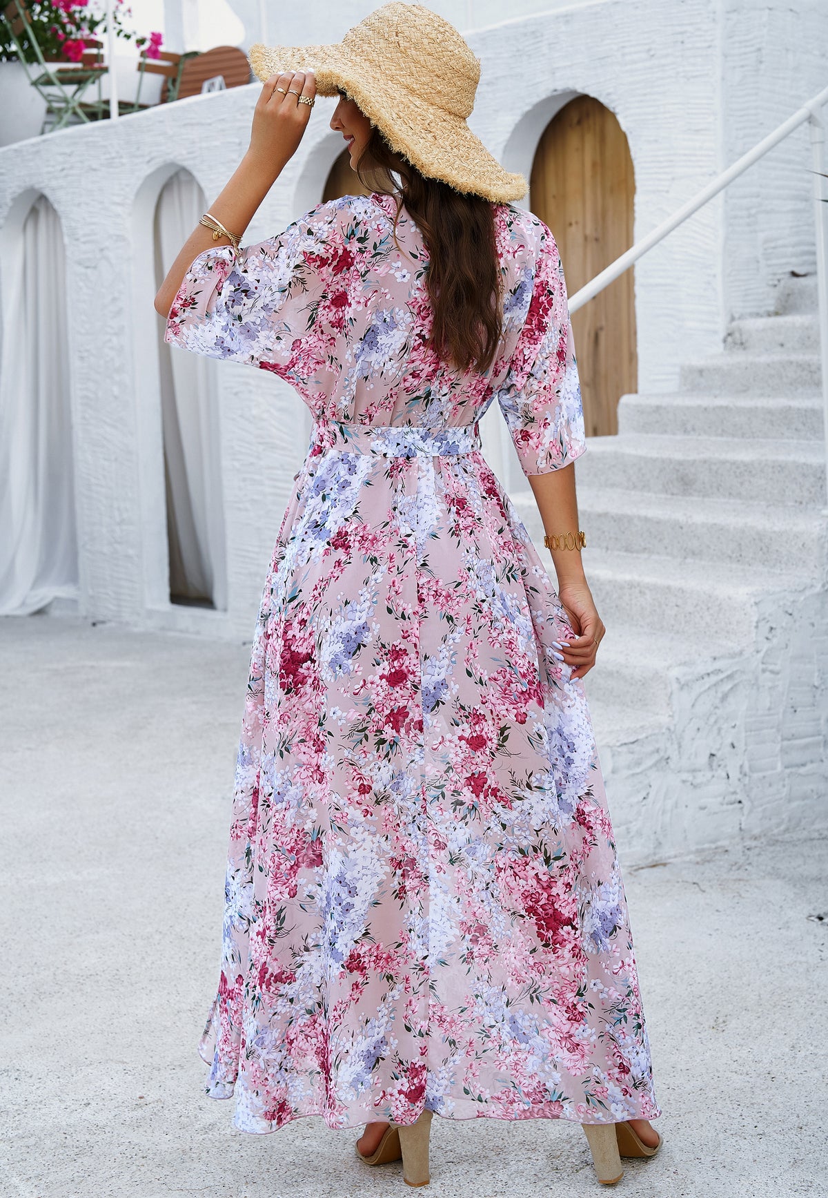 floral tie waist maxi dress Blue Floral Tie Waist Balloon Sleeve Maxi Dress