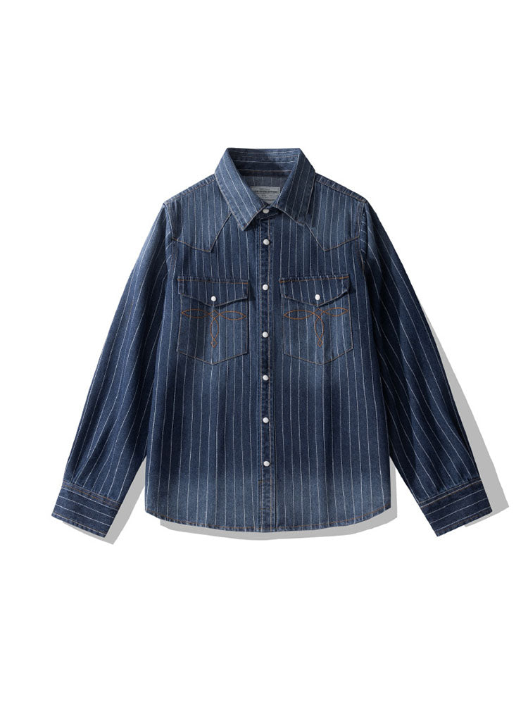 Men’s Vintage-Inspired Striped Denim Shirt