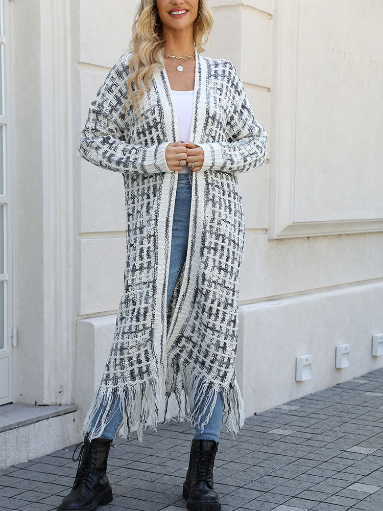 Women's Fringed Longline Knit Cardigan