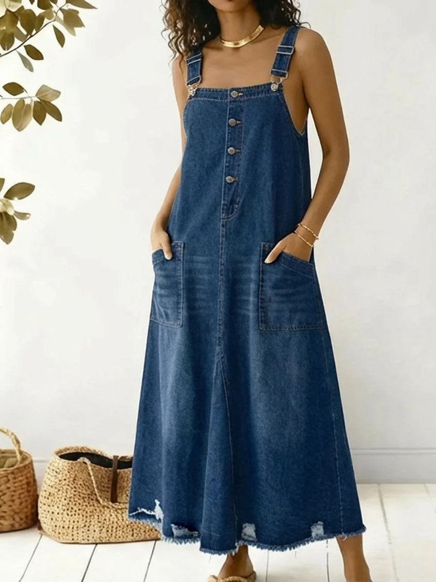 90s Relaxed A-Line Denim Overall Dress