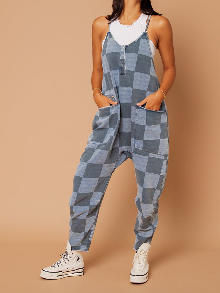 Washed Checkered Overalls
