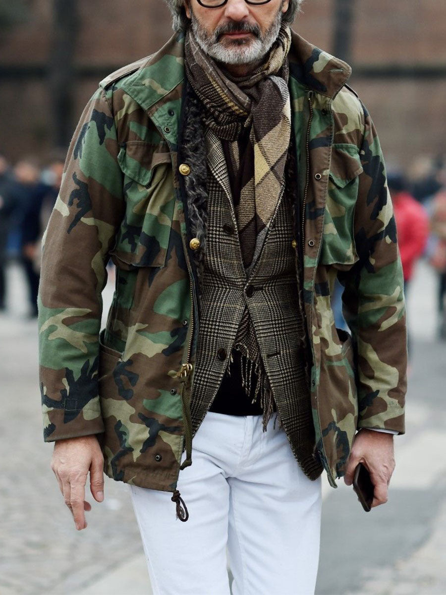 Men's Vintage M65 Camo Lapel Multi-Pocket Cargo Jacket