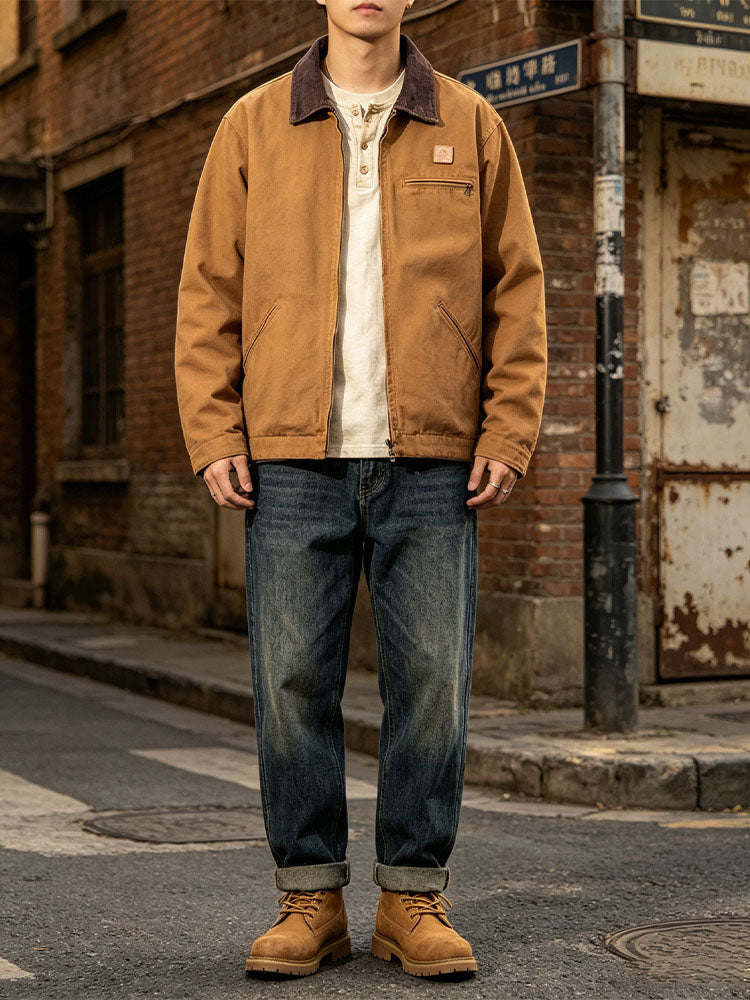 Men's Corduroy Collar Canvas Work Jacket