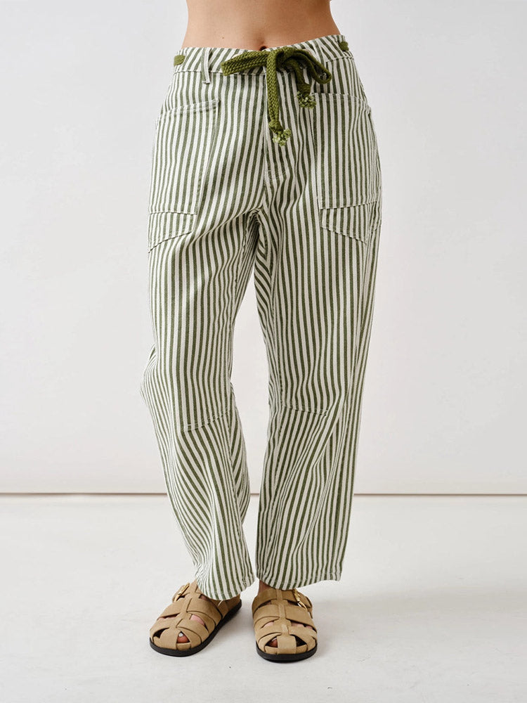 Railroad Stripe Relaxed Fit Barrel Jeans
