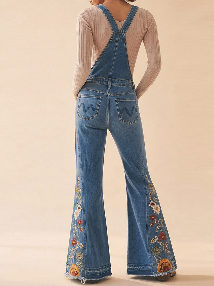 Western Bloom Flare Denim Overalls – Vikokos