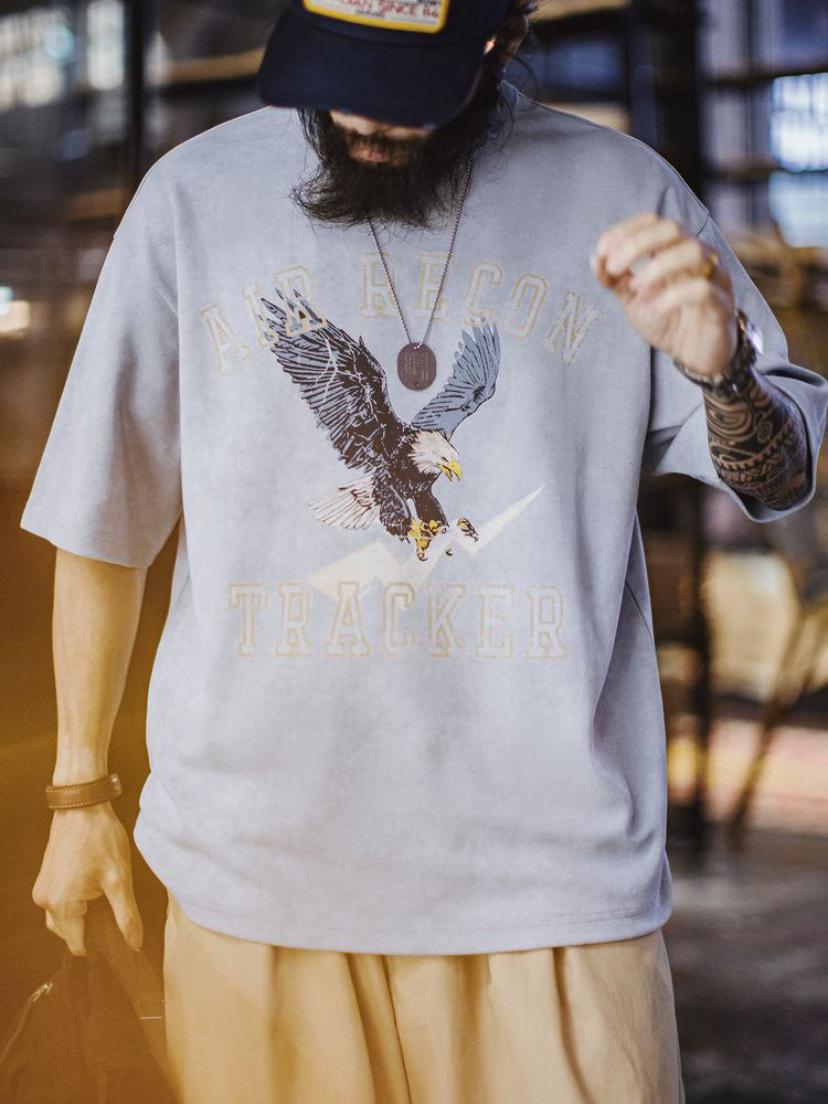 Men's Vintage-Inspired Eagle Graphic Oversized Short Sleeve T-Shirt