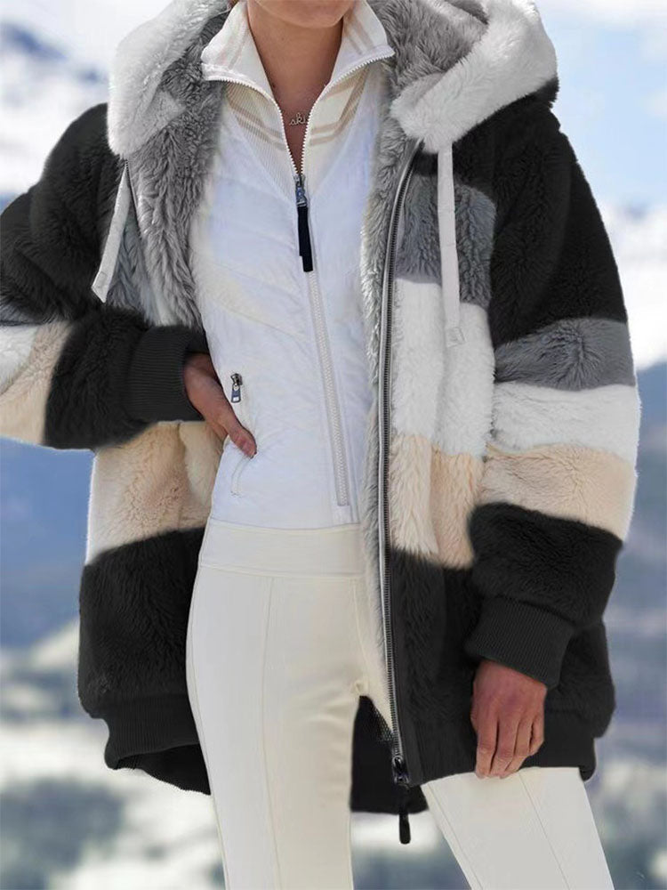 Women's Colorblock Fleece Hooded Jacket