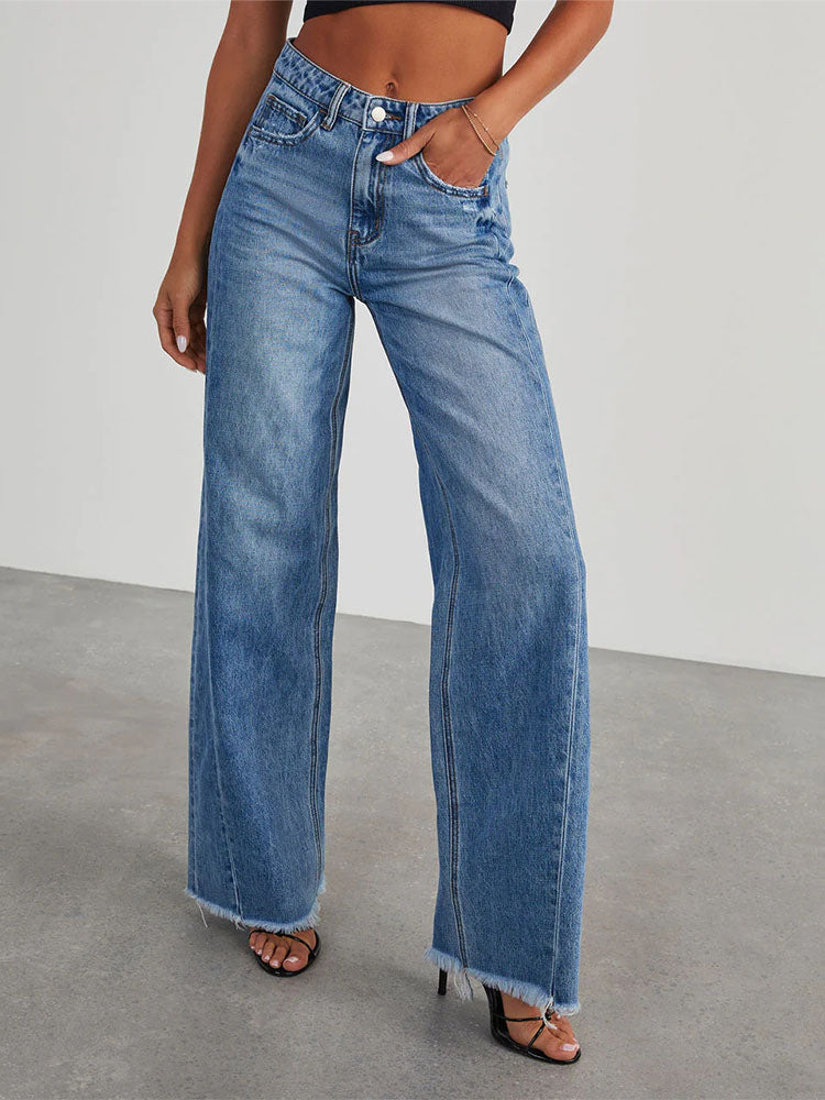 Women's Frayed Wide-Leg Jeans