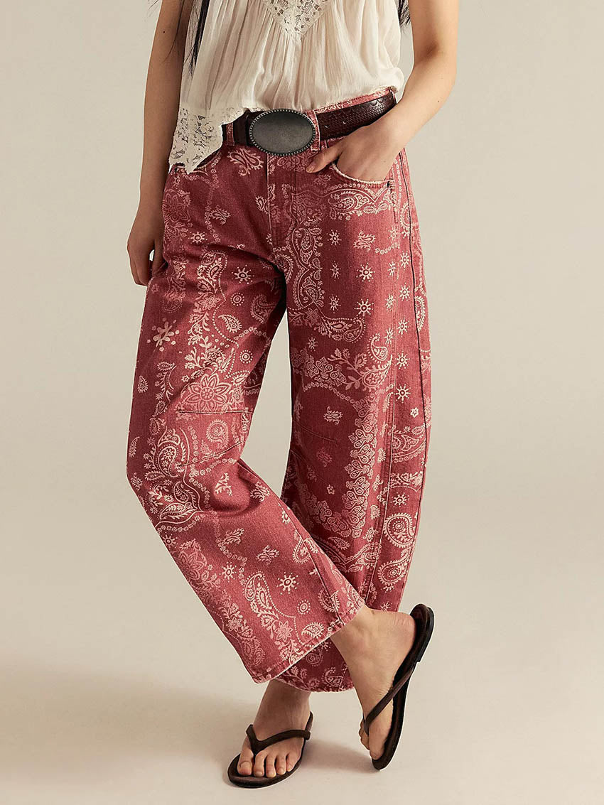 Paisley Print Barrel Jeans