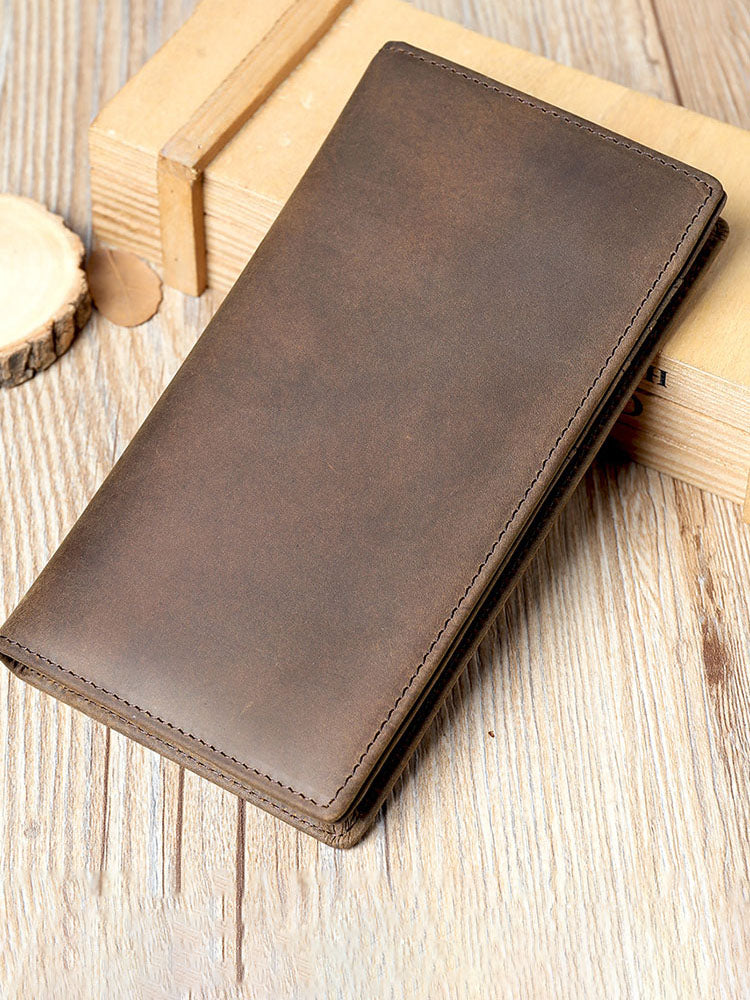 Men's Vintage-Inspired Crazy Horse Leather Long Wallet