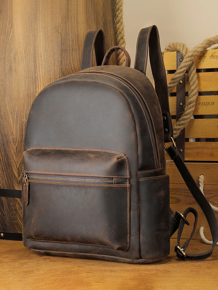Men's Vintage-Inspired Crazy Horse Leather Backpack