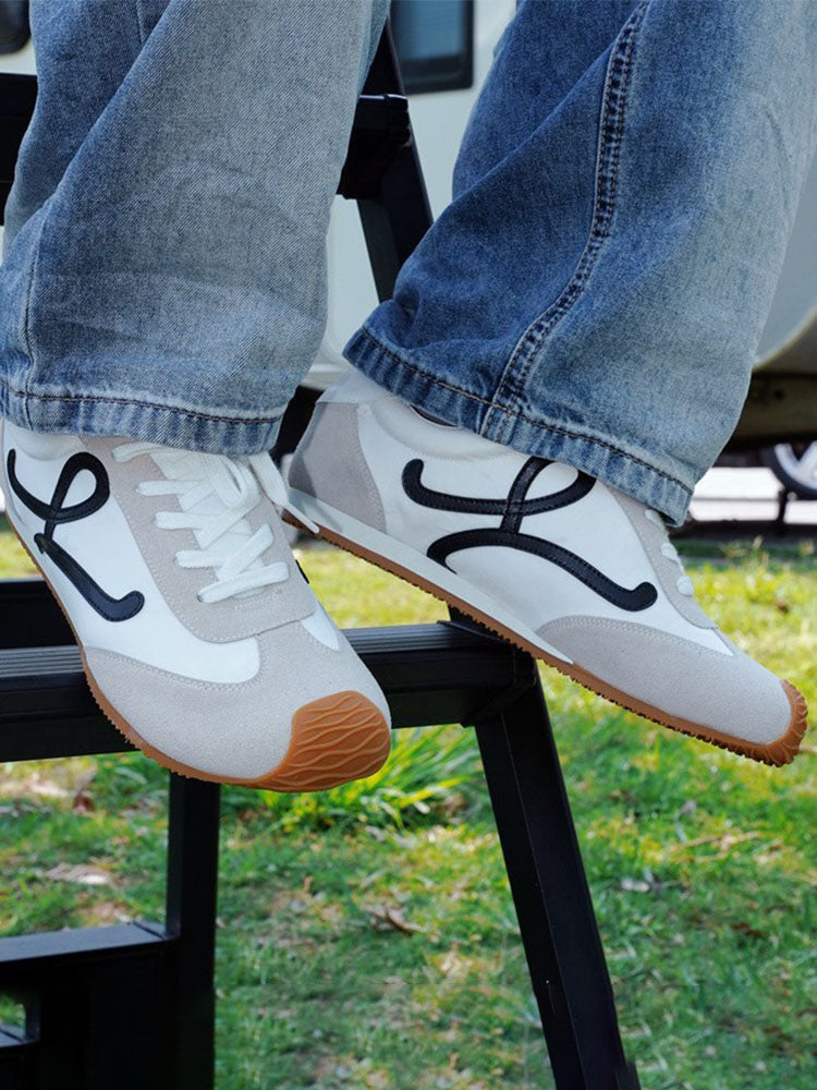 Unisex Vintage-Inspired Round-Toe Patchwork Casual Sneakers