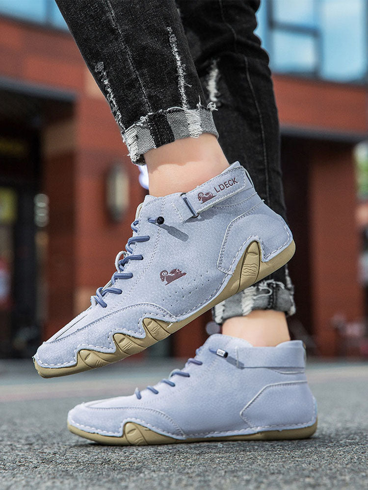 Men’s Leather Lace-Up Mid-Top Casual Sneakers