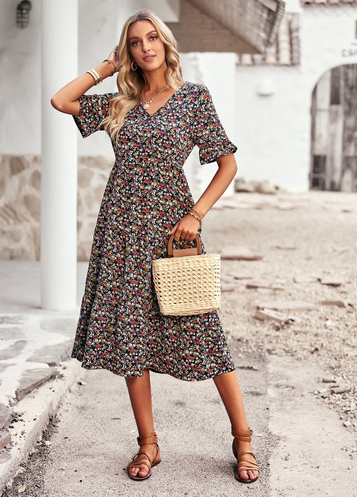 Vintage Floral Midi Dress
